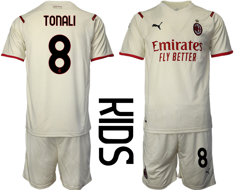 Youth 2021-2022 Club AC Milan away cream #8 Soccer Jersey->youth soccer jersey->Youth Jersey